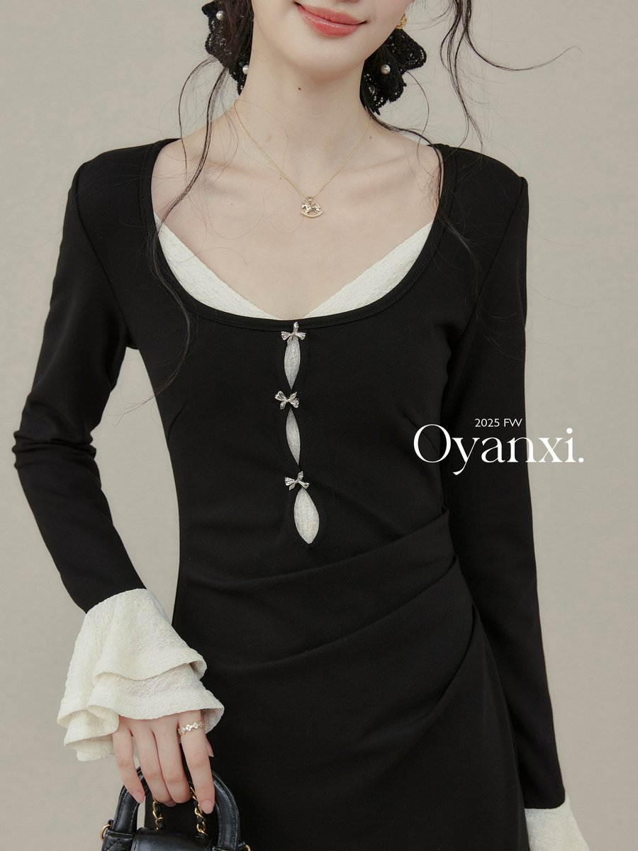 OYANXI フェイクレイヤード 切り替え タイトロングワンピース