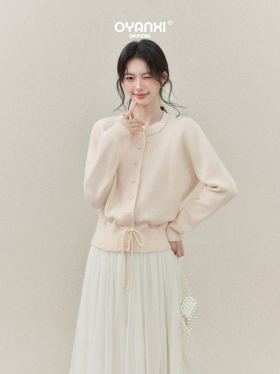 OYANXI パール襟 ゆったり長袖ニットセーター