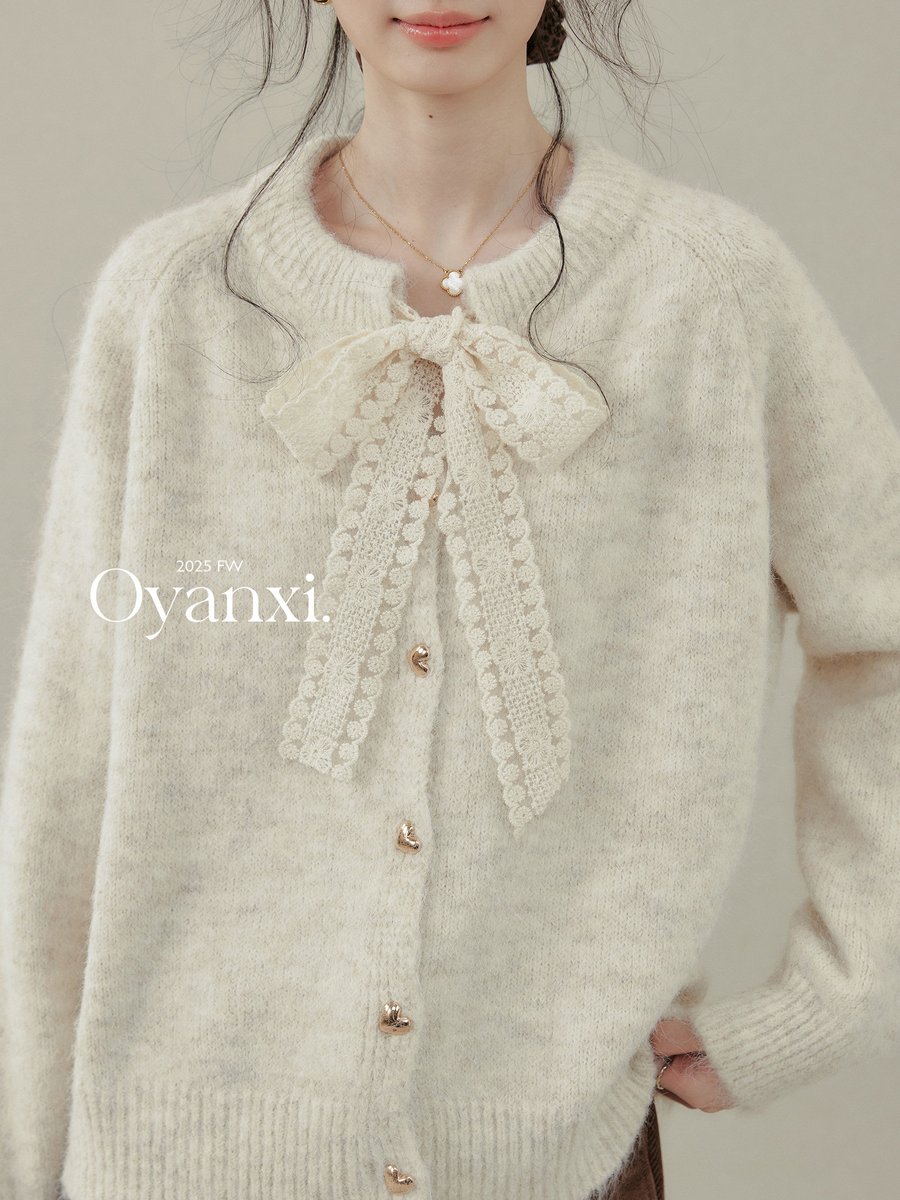 OYANXI レースアップ ふんわり ニットカーディガン