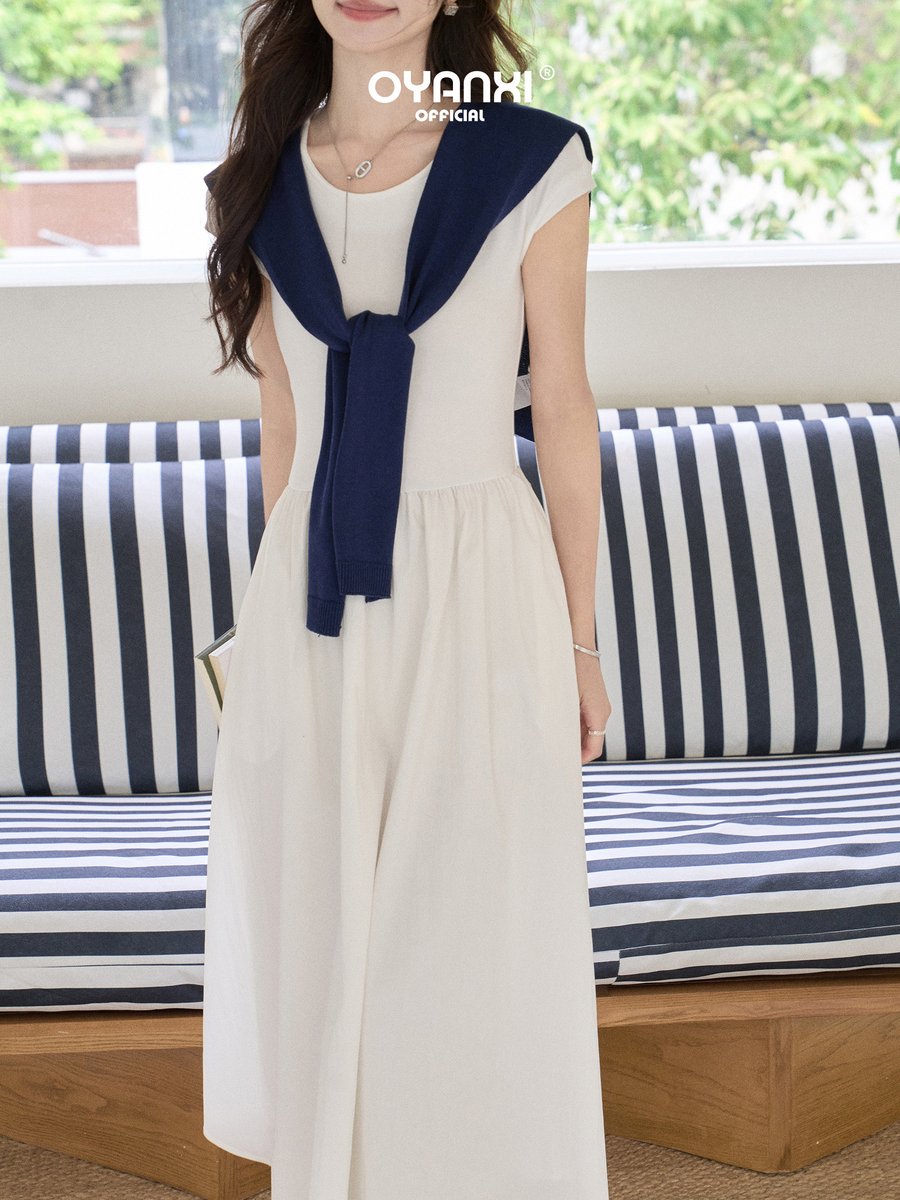 OYANXI ノースリーブ ウエストシェイプ ロングワンピース ショール付き