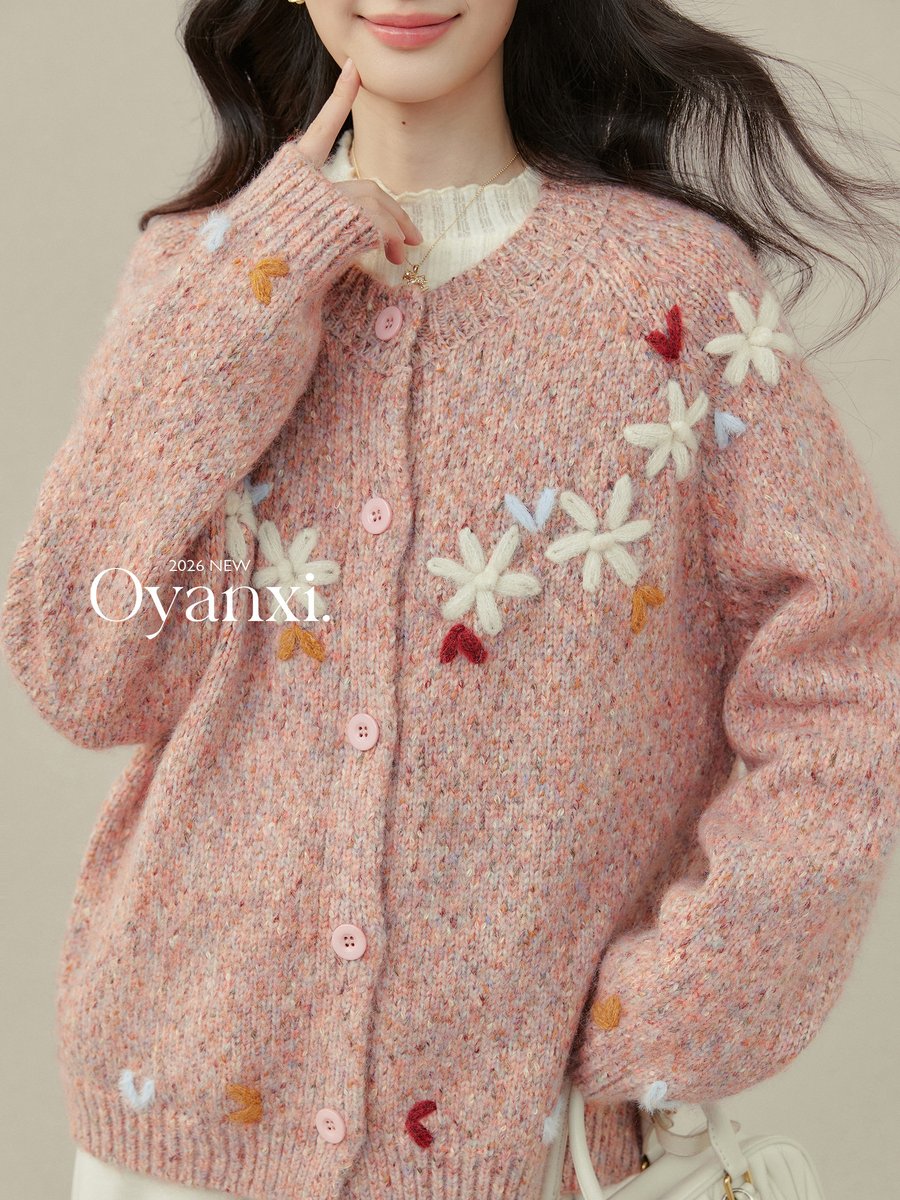 OYANXI ハンドクロシェ フラワー ニットカーディガン