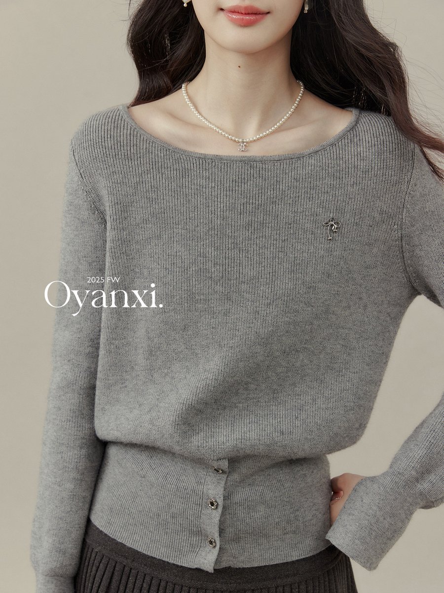 OYANXI グレー プルオーバー ニットトップス