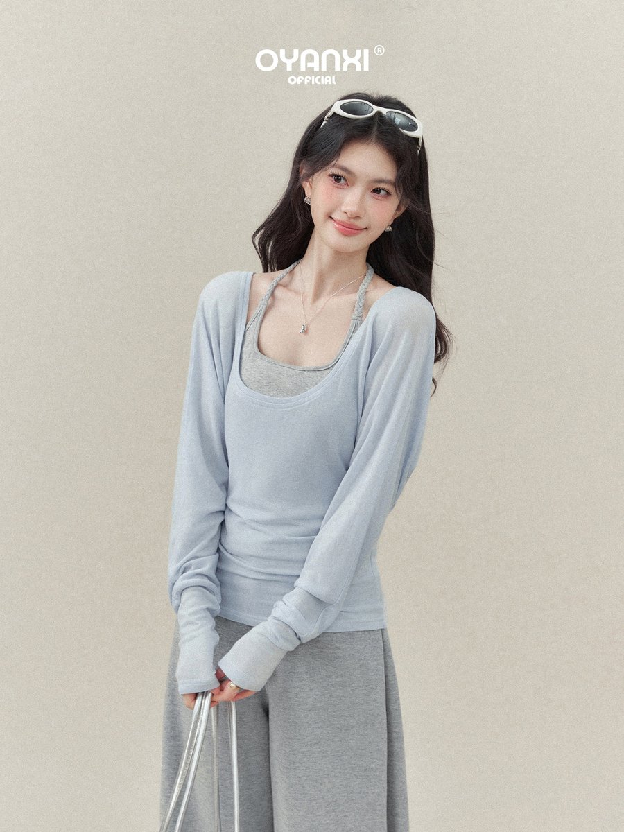 OYANXI ホルターネックベスト×長袖Tシャツ レイヤードセット