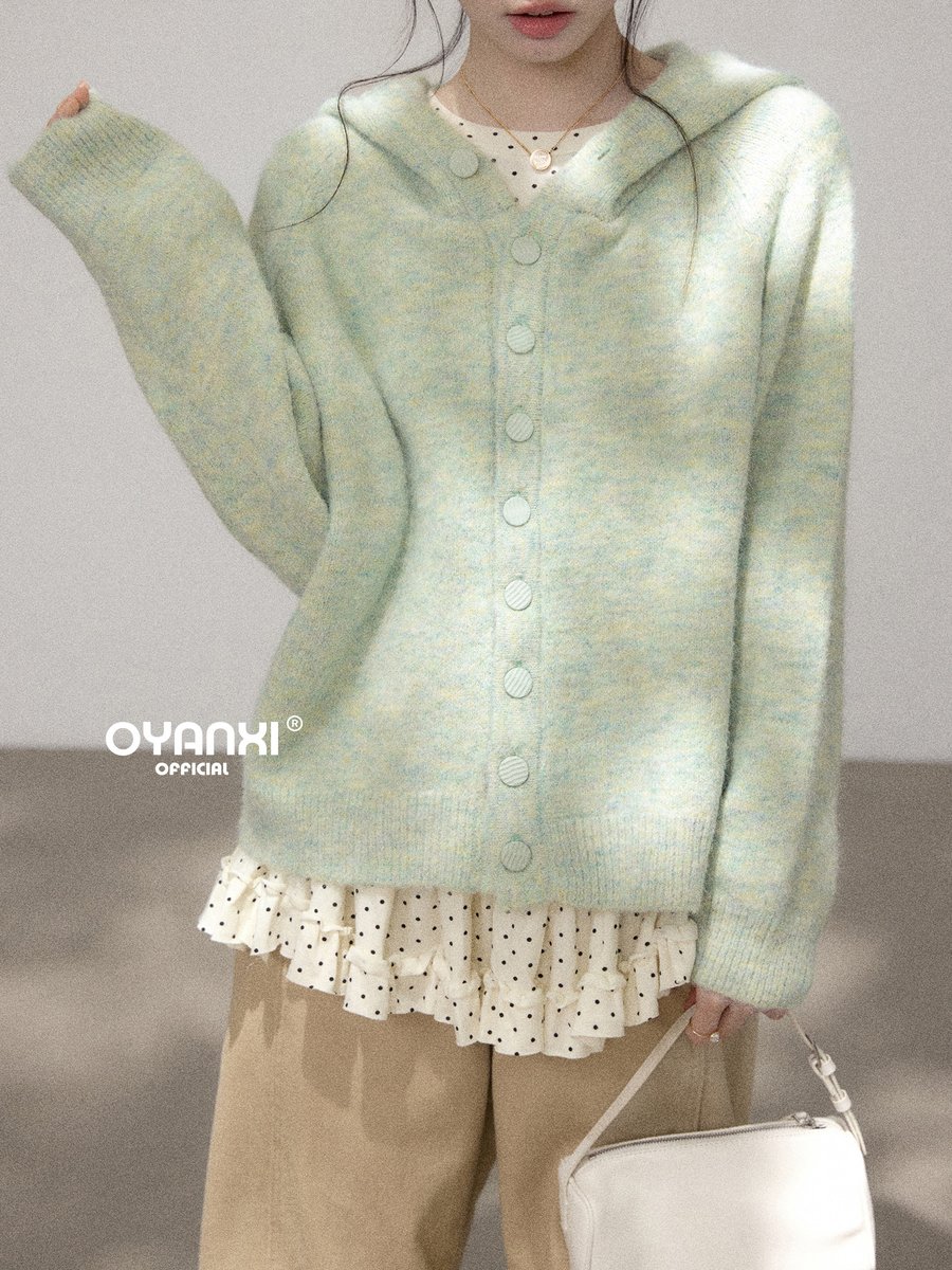 OYANXI フード付き ショート丈 ニットカーディガン