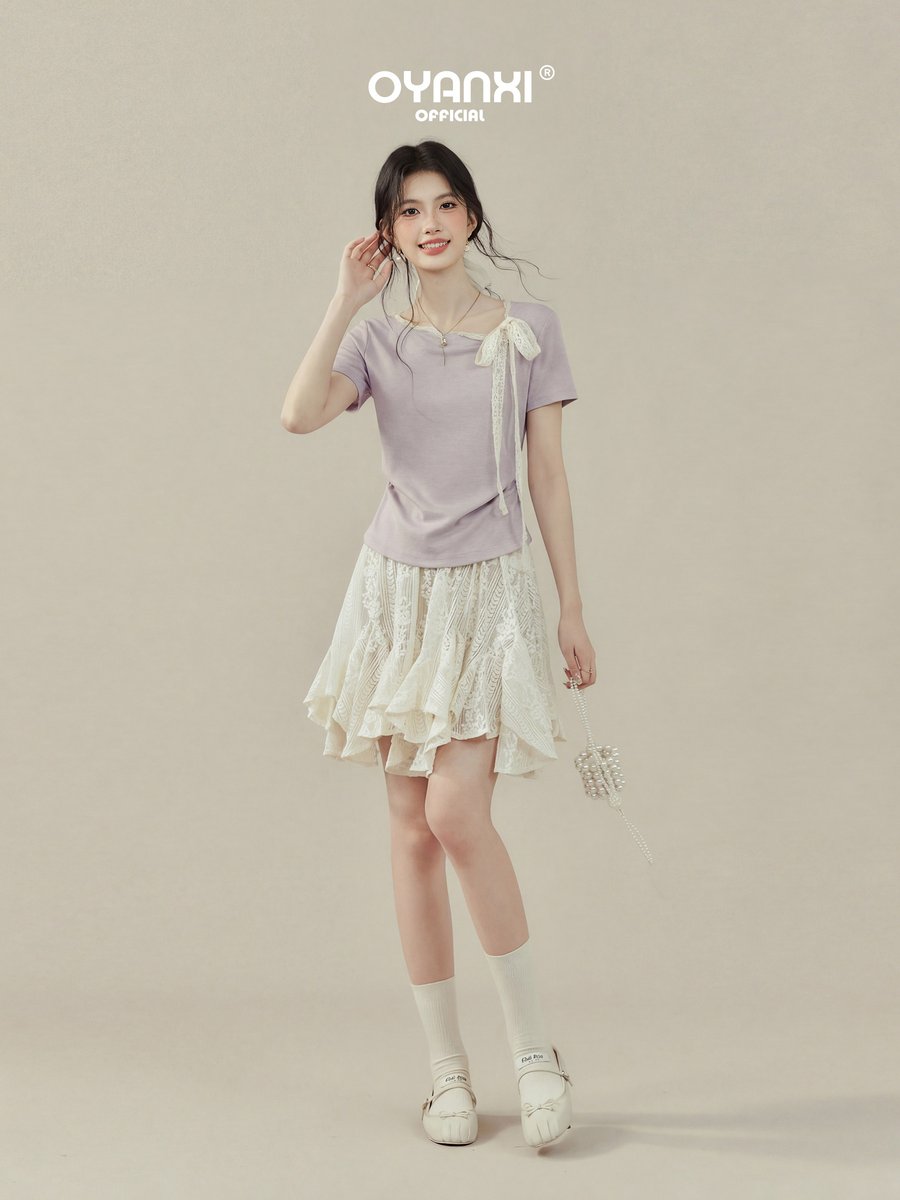 OYANXI リボン 半袖Tシャツ