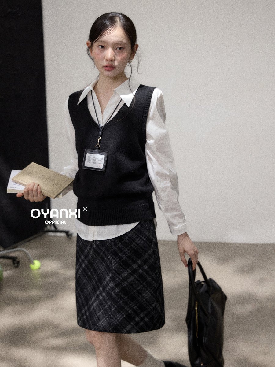OYANXI Vネック ショート丈 スリム ニットベスト