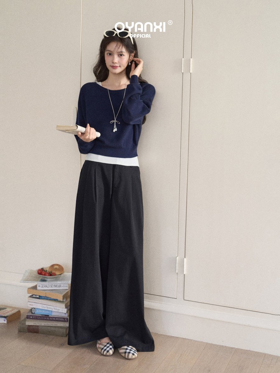 OYANXI タックウエスト とろみ ロング丈 ワイドパンツ