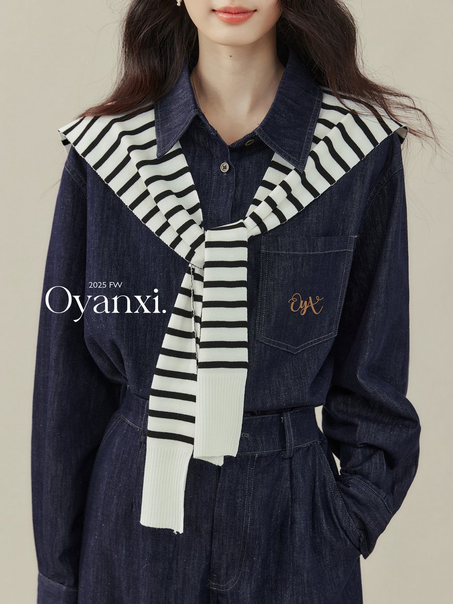 OYANXI ショール付き デニム 3点セットアップ