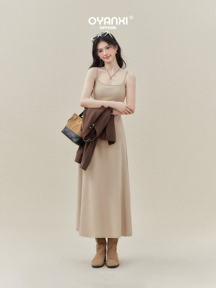 OYANXI シンプル キャミソール タイトロングワンピース