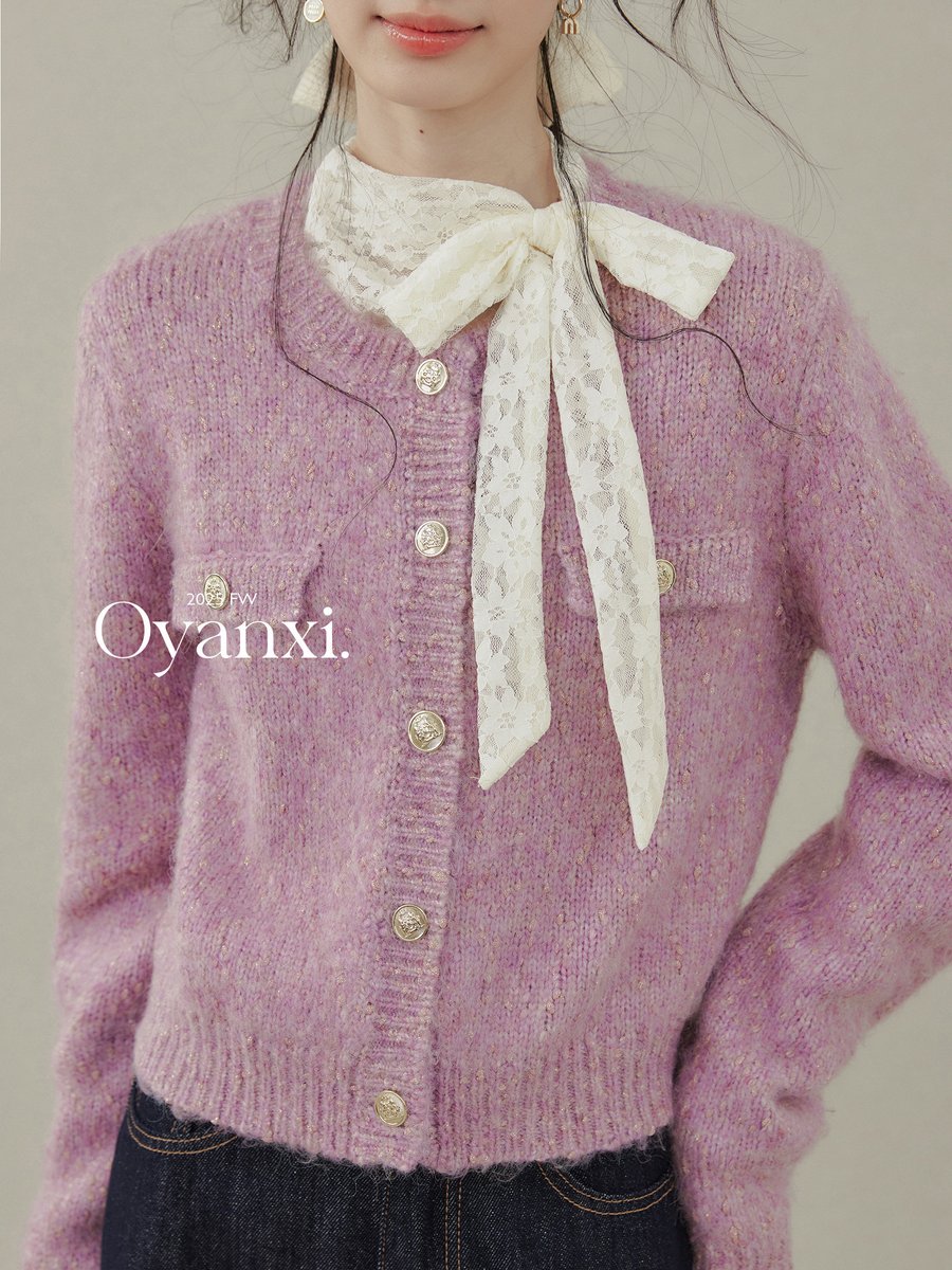 OYANXI クルーネック ショート丈 ニットカーディガン
