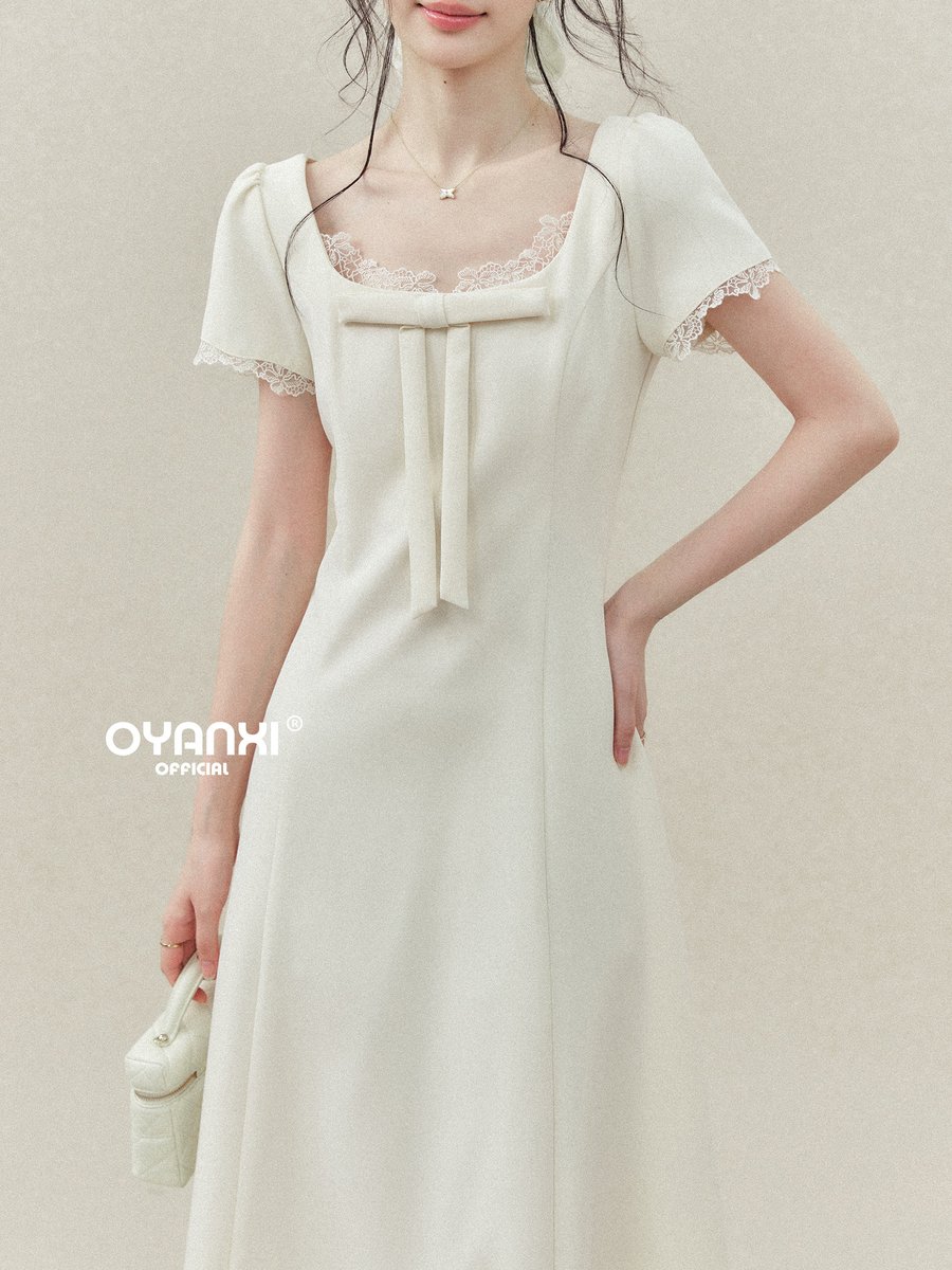 OYANXI レーストリム リボンネック ウエストシェイプ ワンピース