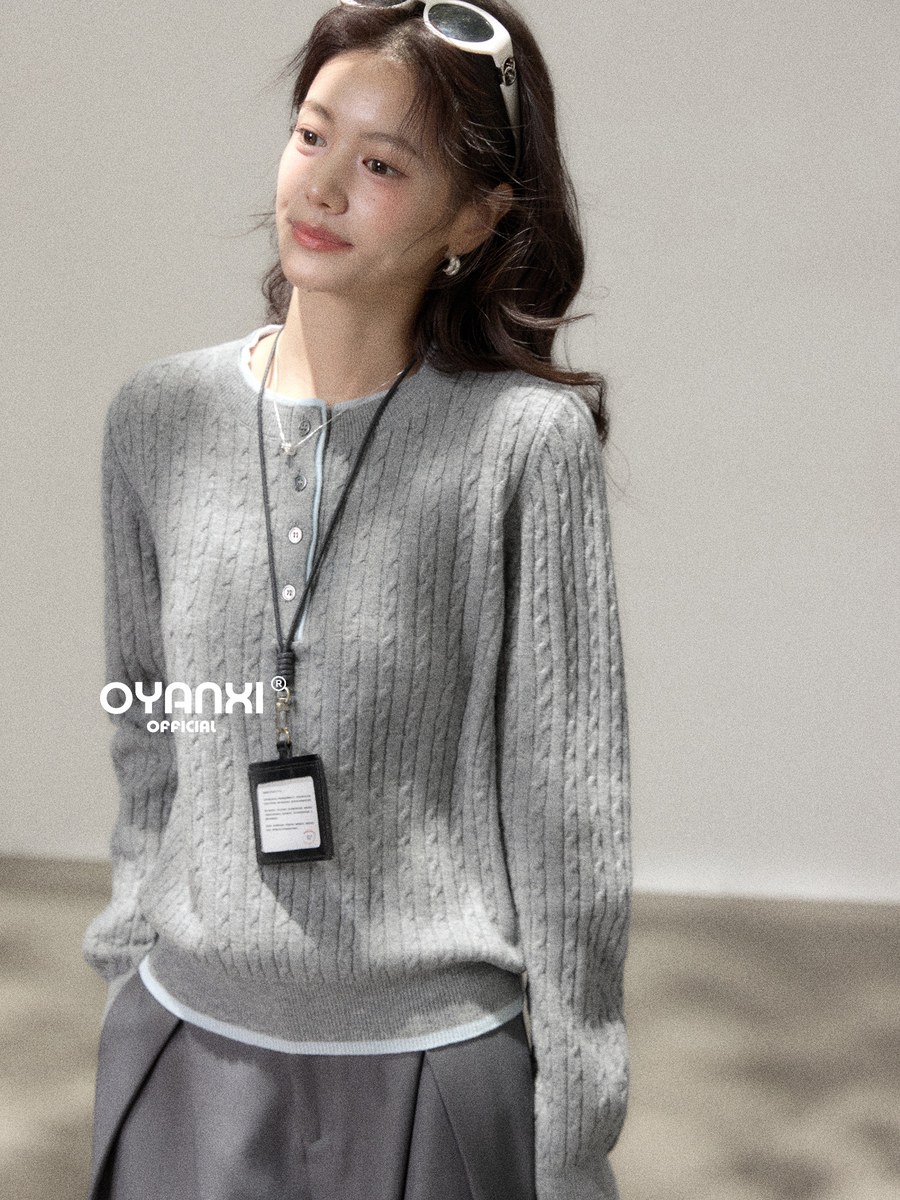 OYANXI ケーブル編み ダメージ加工 ゆったりニットセーター