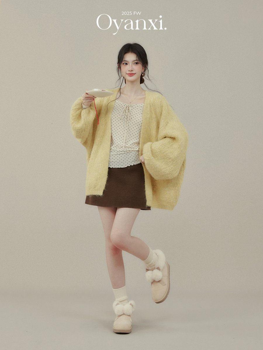 OYANXI バルーンスリーブ ゆったり ニットカーディガン