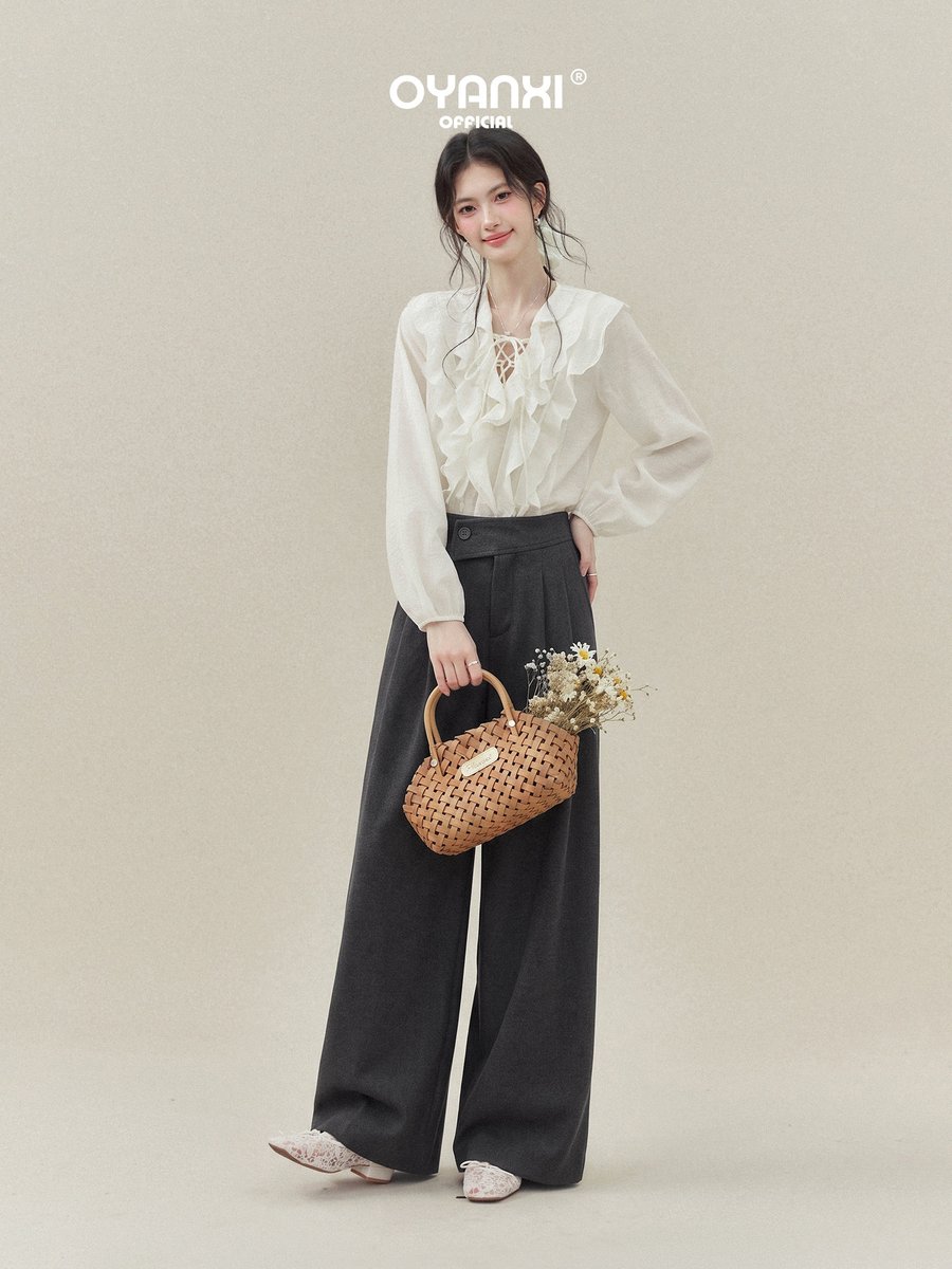 OYANXI タック入り ハイウエスト シンプル ワイドパンツ