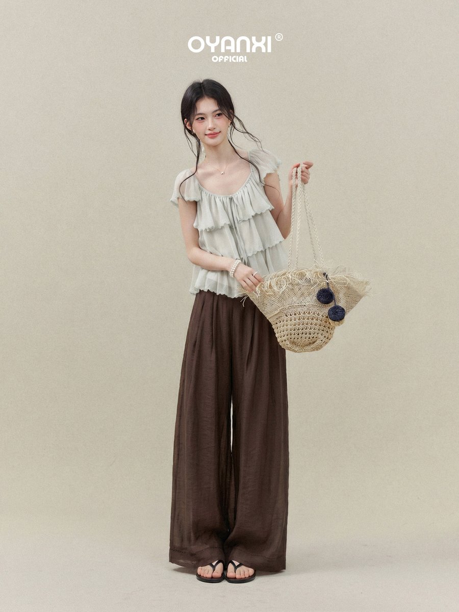 OYANXI リラックス ストレート ワイドパンツ ブラウン