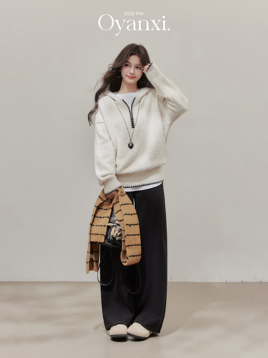 OYANXI 配色 フード付き プルオーバーニット