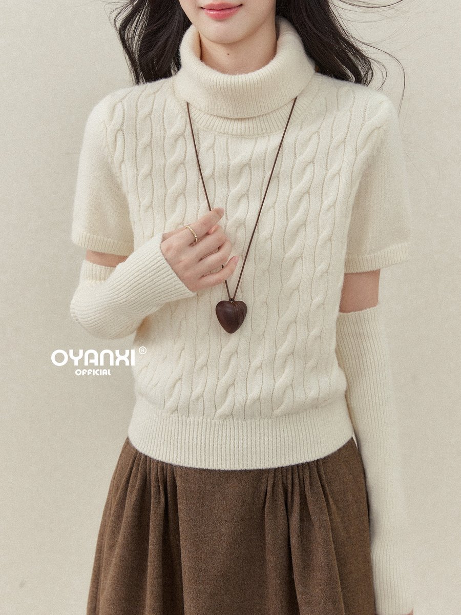 OYANXI ハイネック 半袖ニット アームウォーマー付き