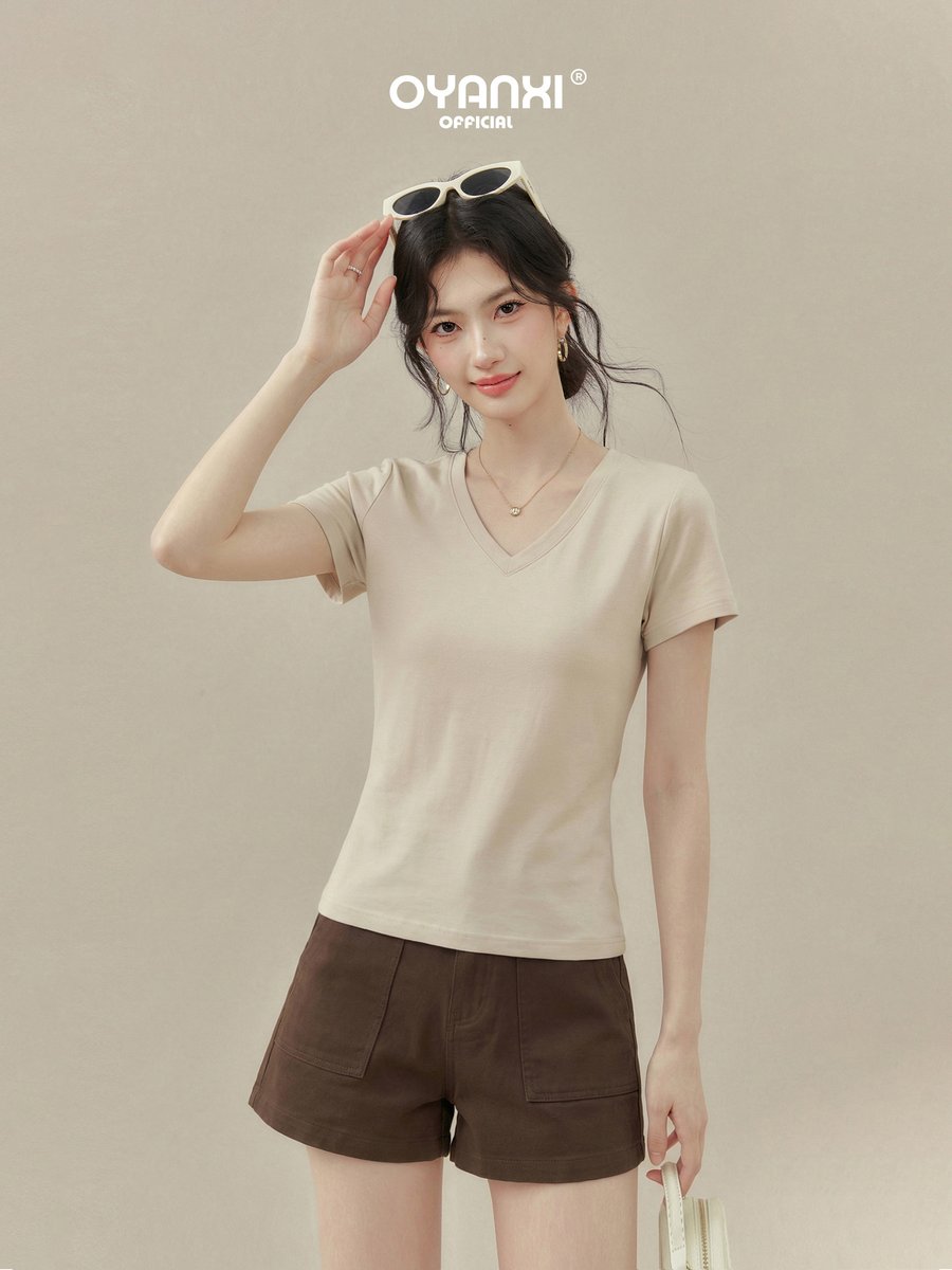OYANXI Vネック フィット 半袖Tシャツ