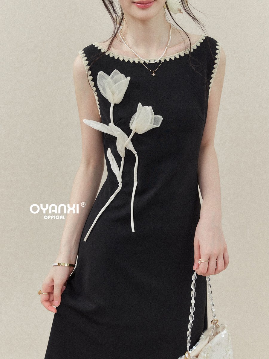 OYANXI 立体フラワー オフショルダー マーメイドロングワンピース
