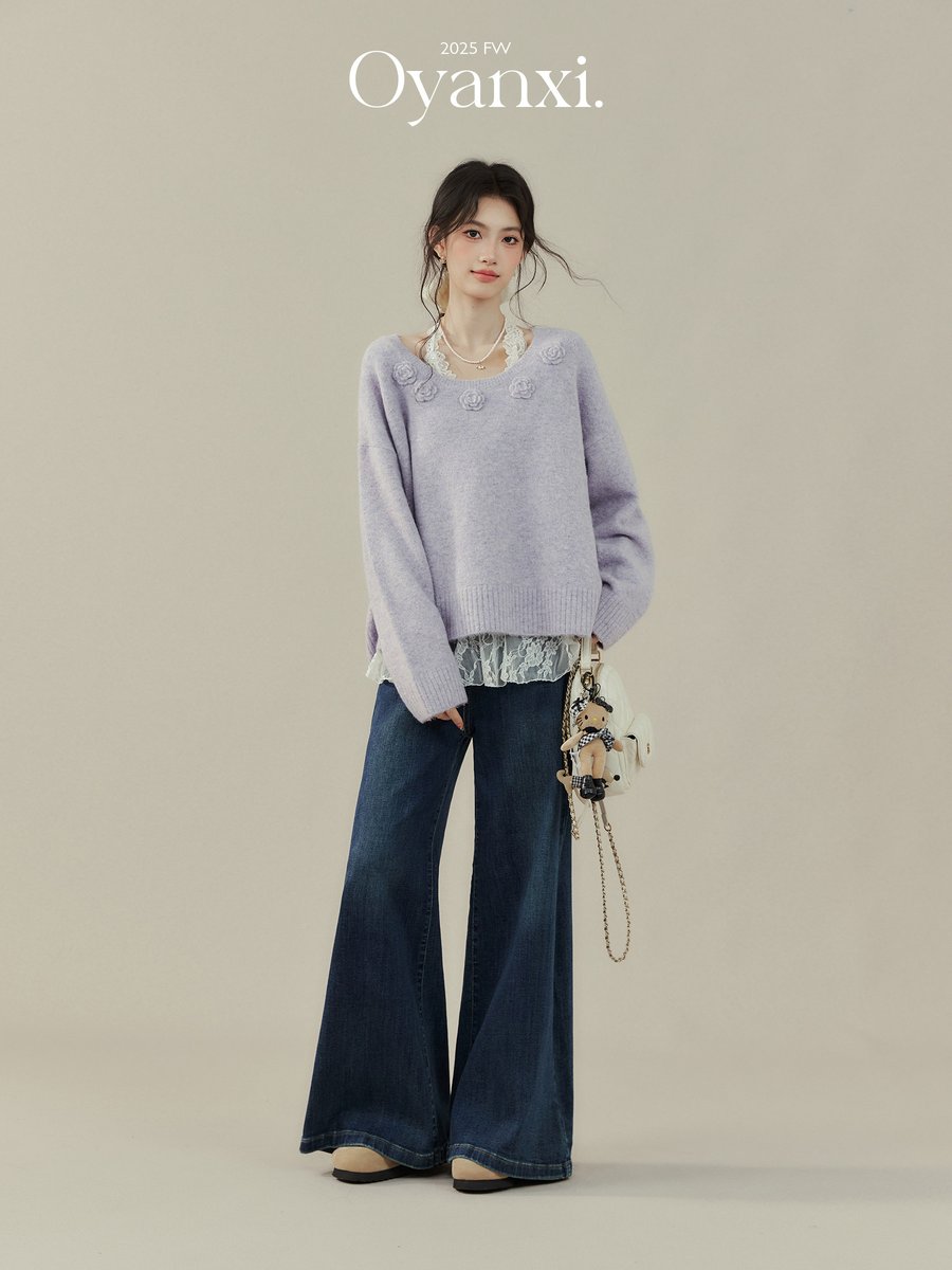 OYANXI リラックス 長袖ニット パープル