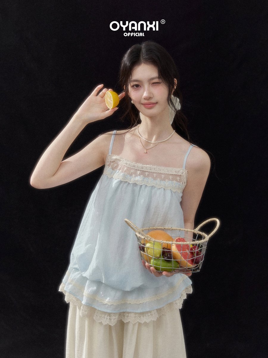 OYANXI レーストリム 2段フリル キャミソールトップス