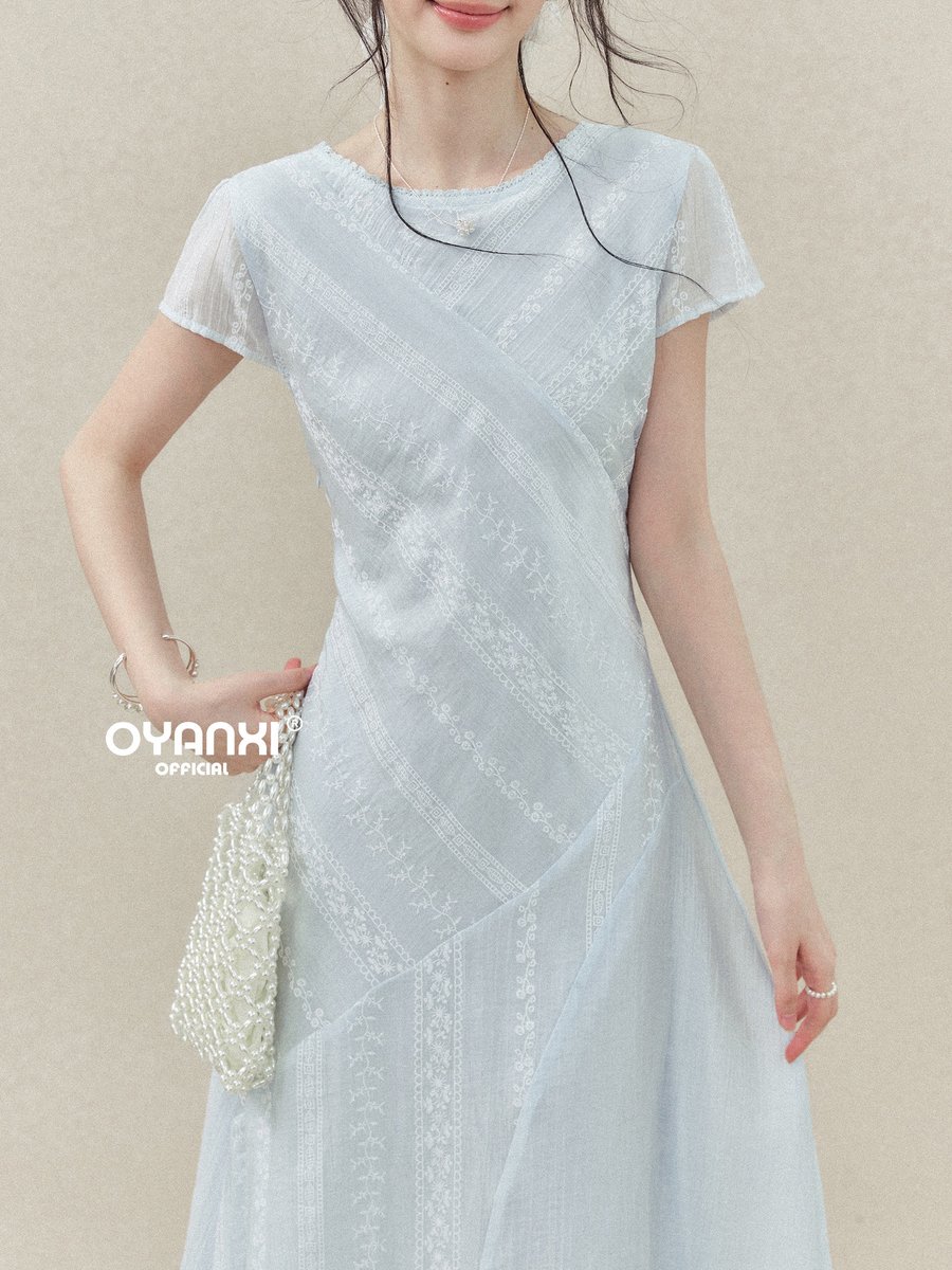 OYANXI レーストリム フリルスリーブ ウエストシェイプ ワンピース