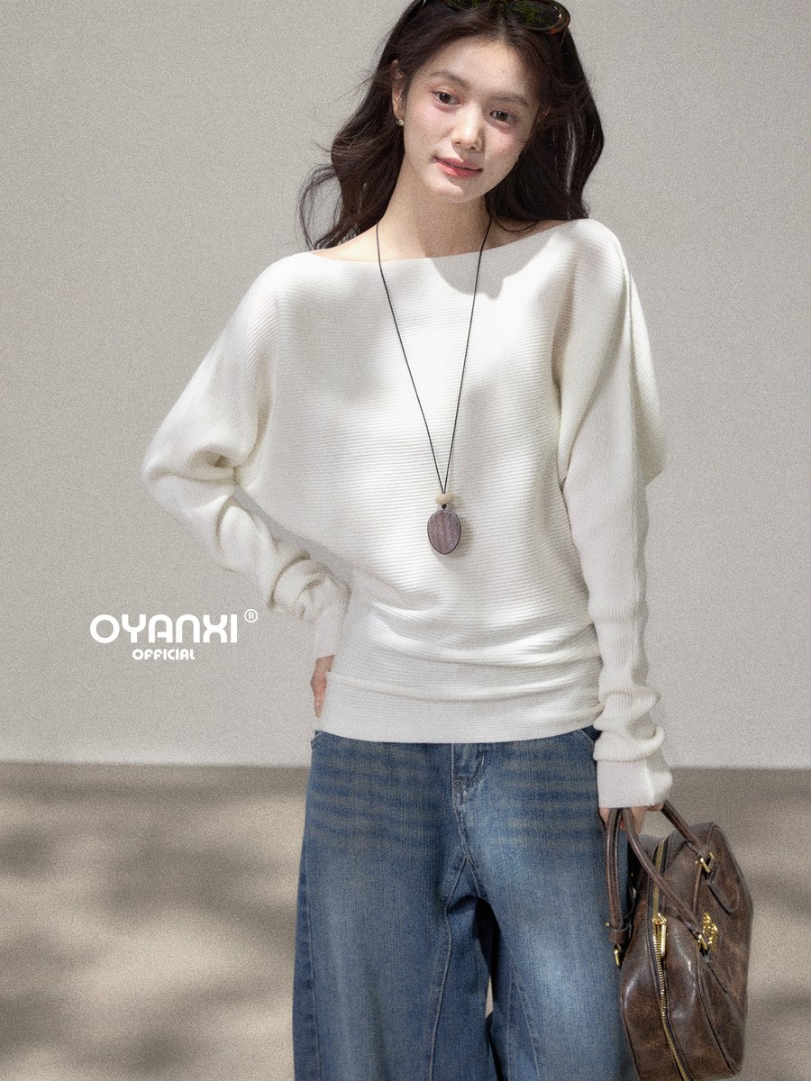 OYANXI ボートネック ドルマンスリーブ ウエストシェイプニット