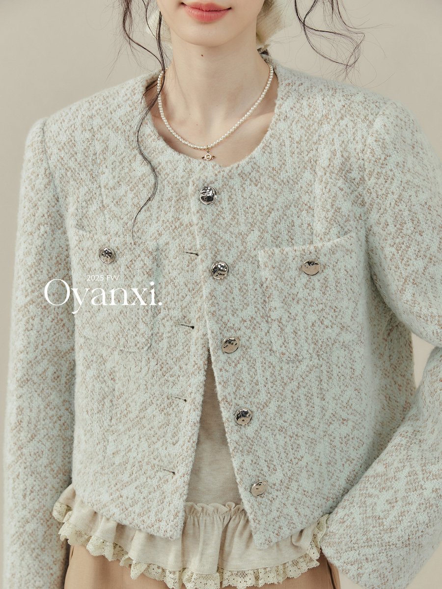 OYANXI ツイード調 ショートジャケット ライトグリーン
