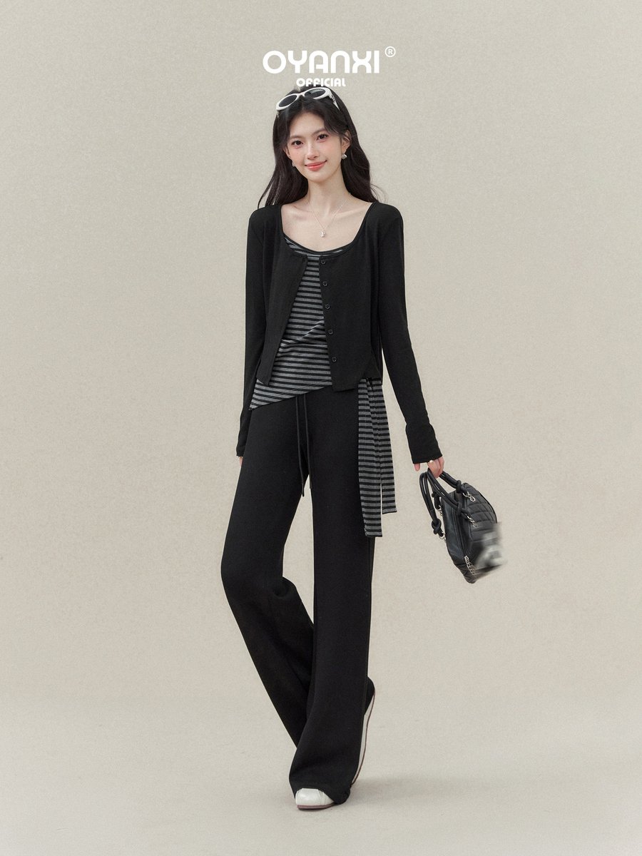 OYANXI ベーシック ハイウエスト ストレートパンツ