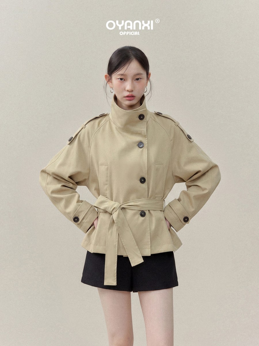 OYANXI スタンドカラー ベルト付き ショートジャケット