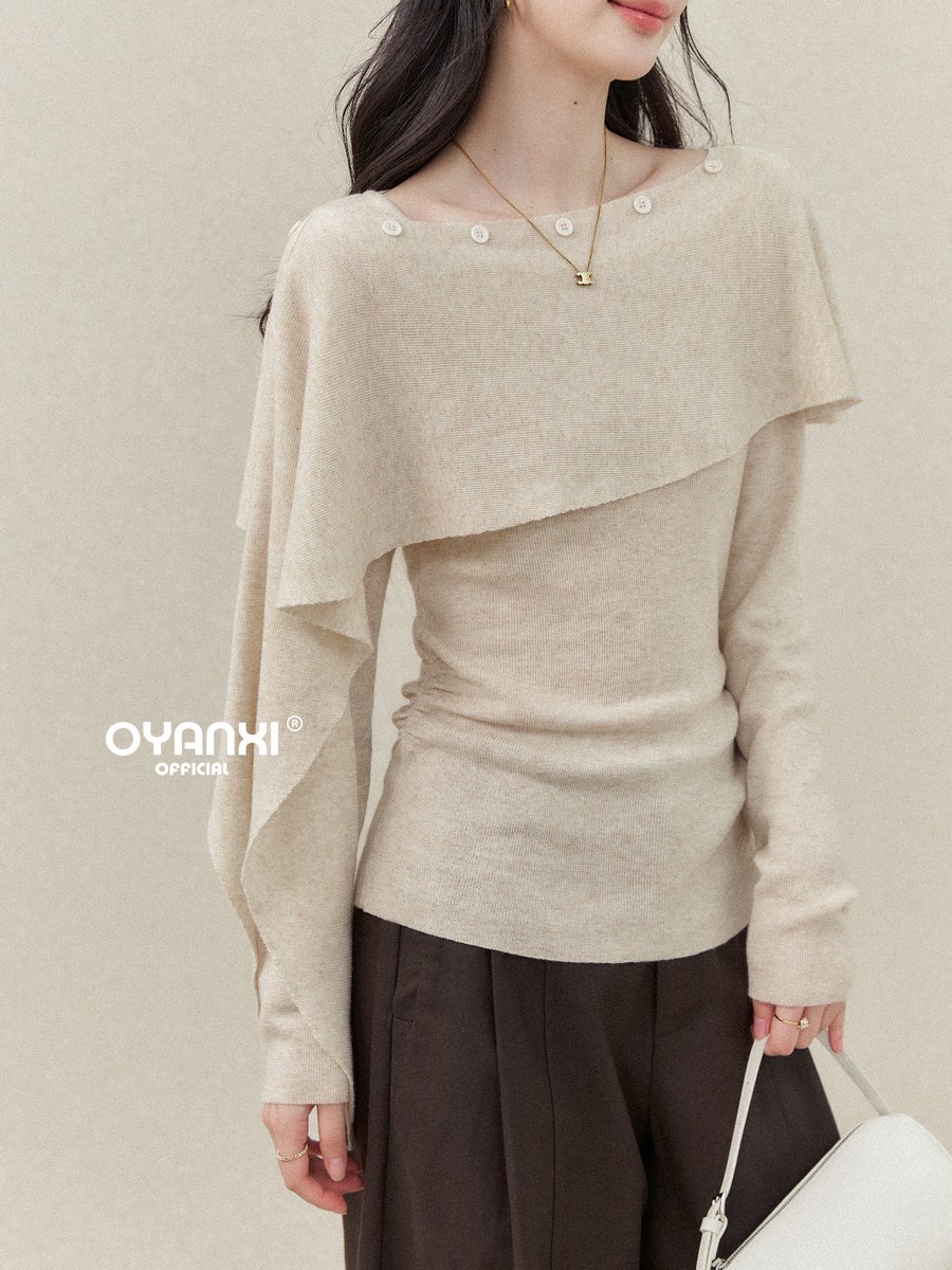 OYANXI 斜めショール レイヤード スリム長袖ニット 2点セット