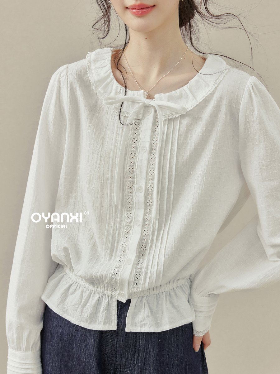 OYANXI フリル ウエストシェイプ 長袖ブラウス