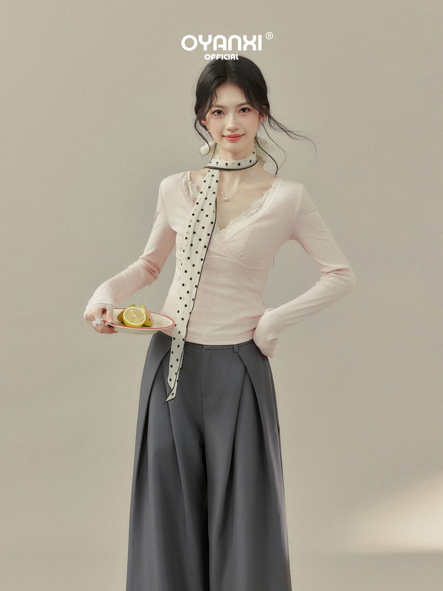 OYANXI ドレープ ストレート ハイウエストスラックス