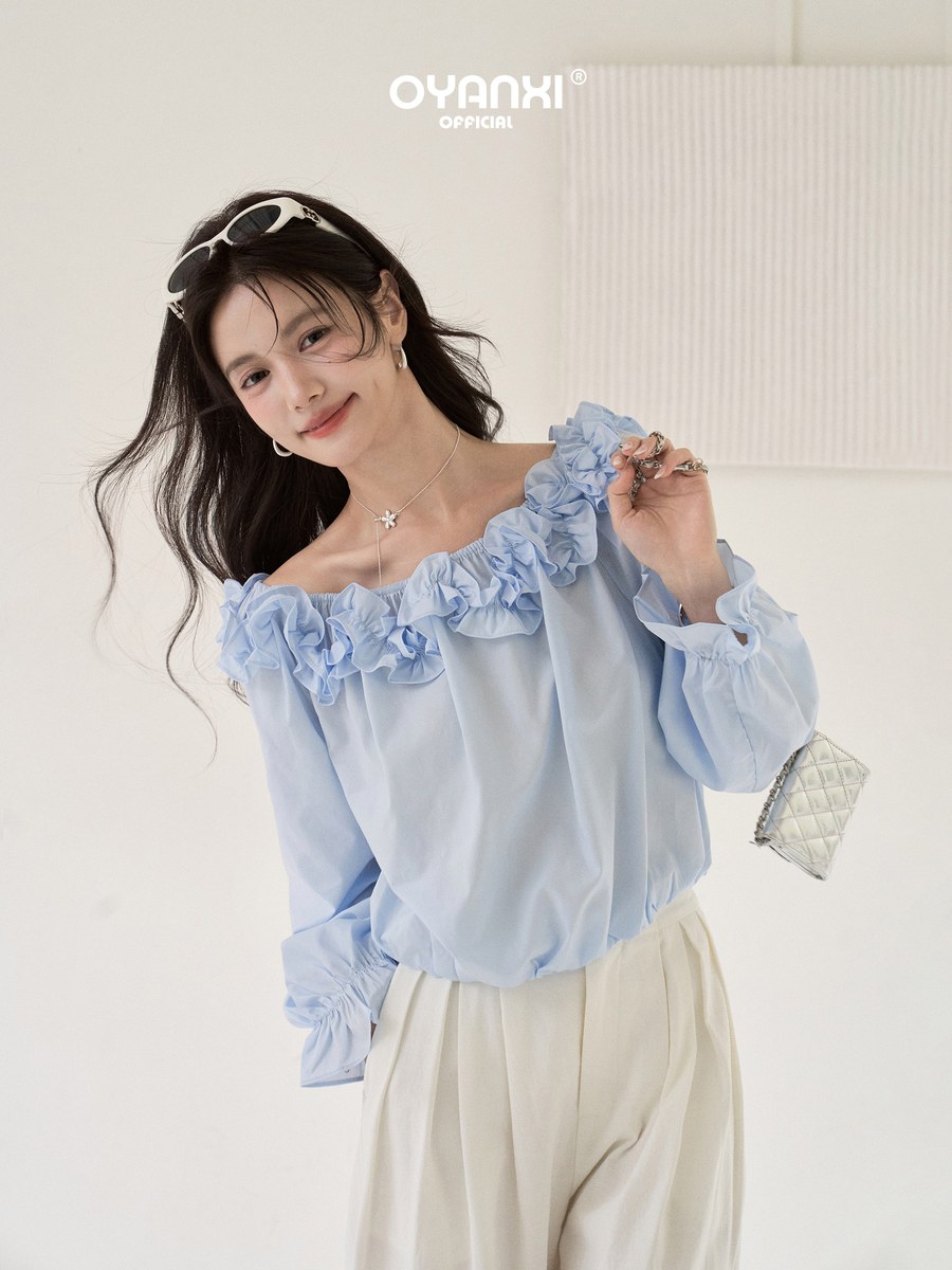 OYANXI フリル オフショルダー ブラウス