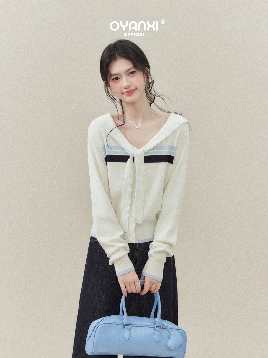 OYANXI レーステープ 配色ボーダー ゆったりニット