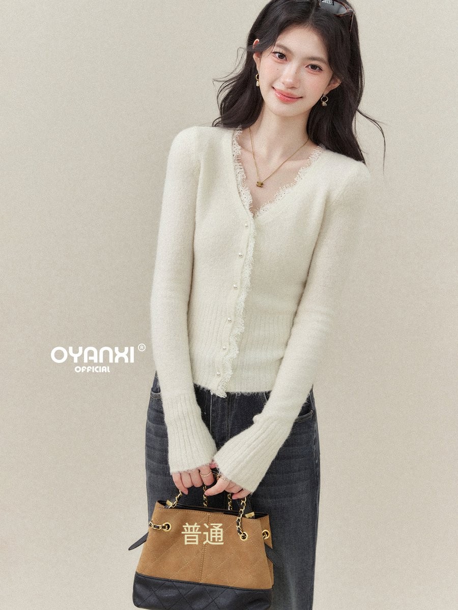 OYANXI パールボタン Vネック ニットカーディガン