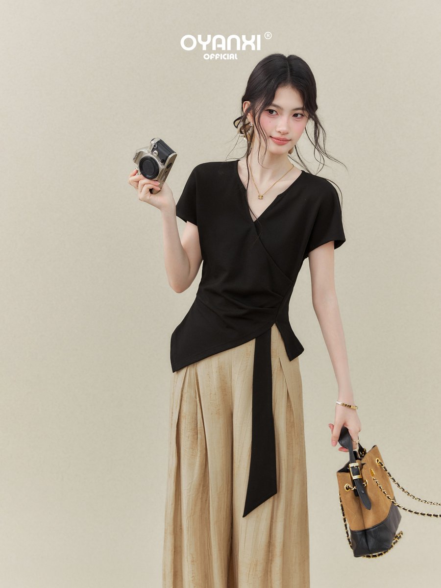OYANXI リネン調 ハイウエスト ストレート ワイドパンツ