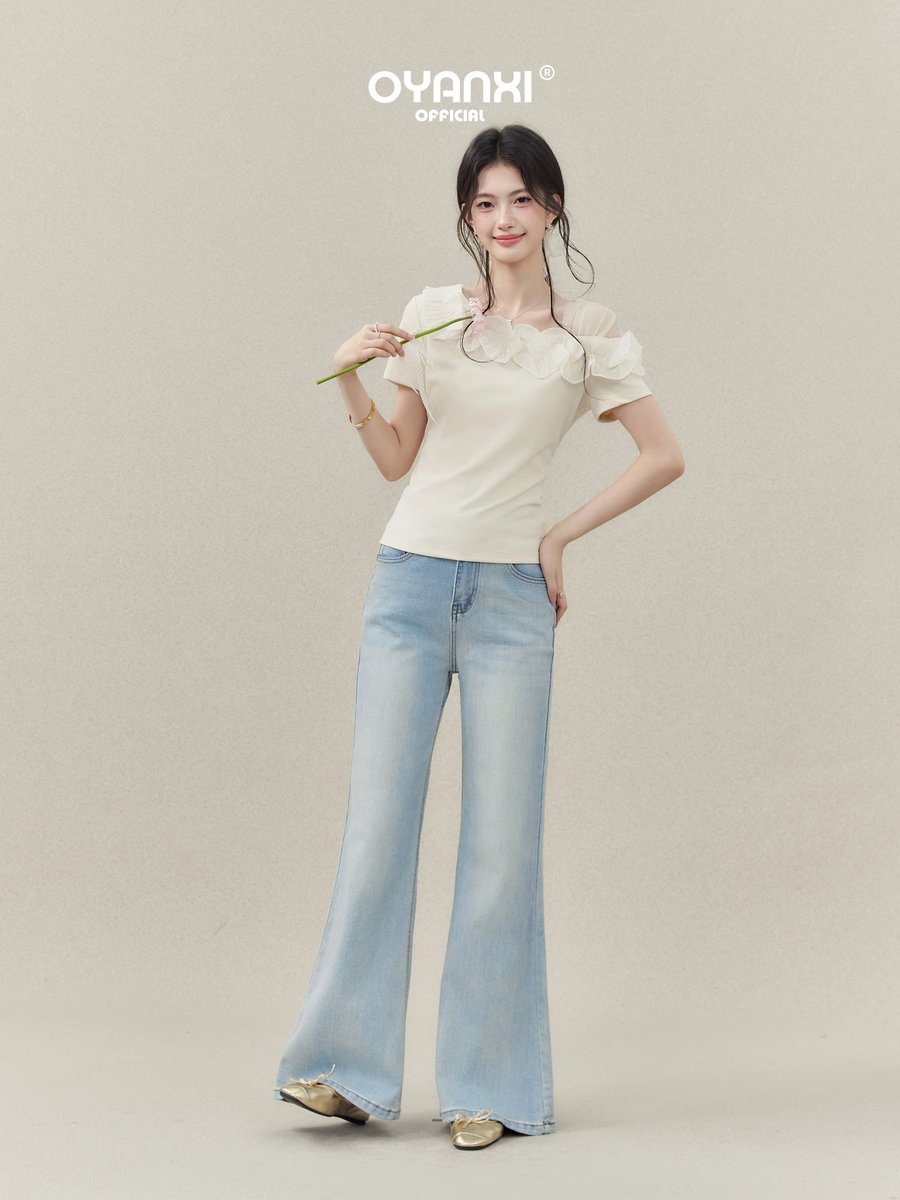 OYANXI ワンショルダー アシンメトリー 半袖Tシャツ