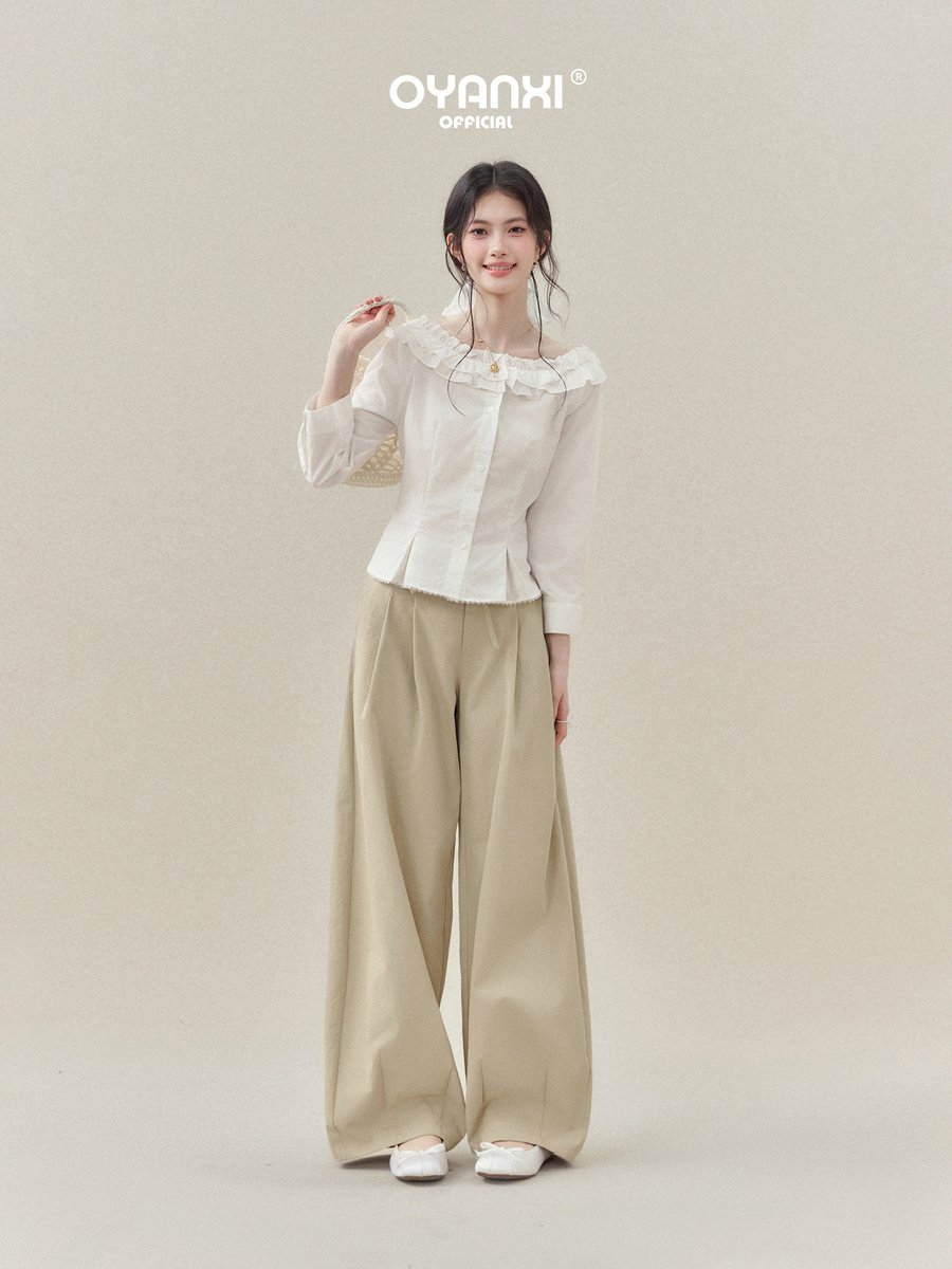 OYANXI ハイウエスト とろみ ワイドストレートパンツ