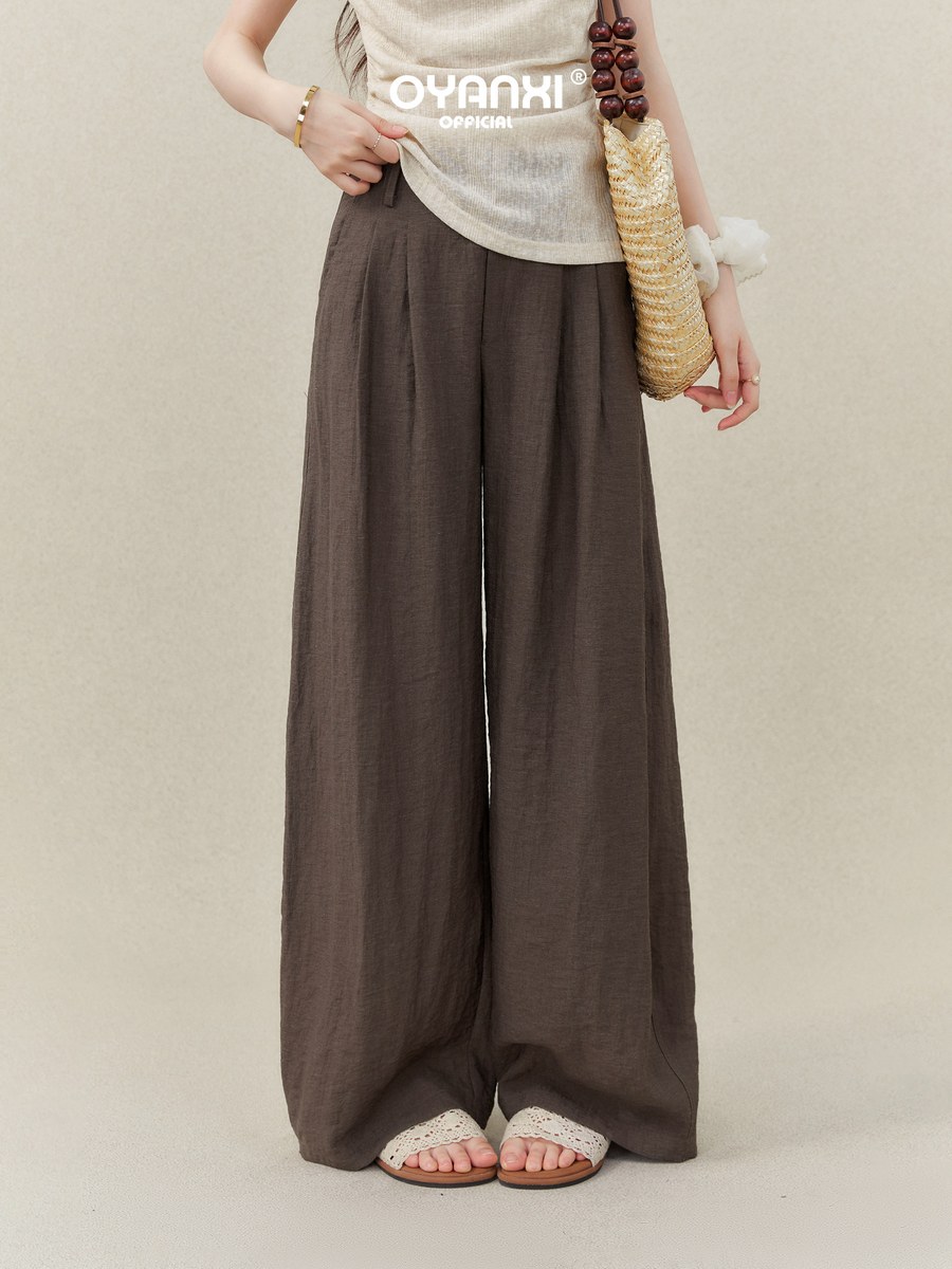 OYANXI ハイウエスト ストレート ワイドパンツ