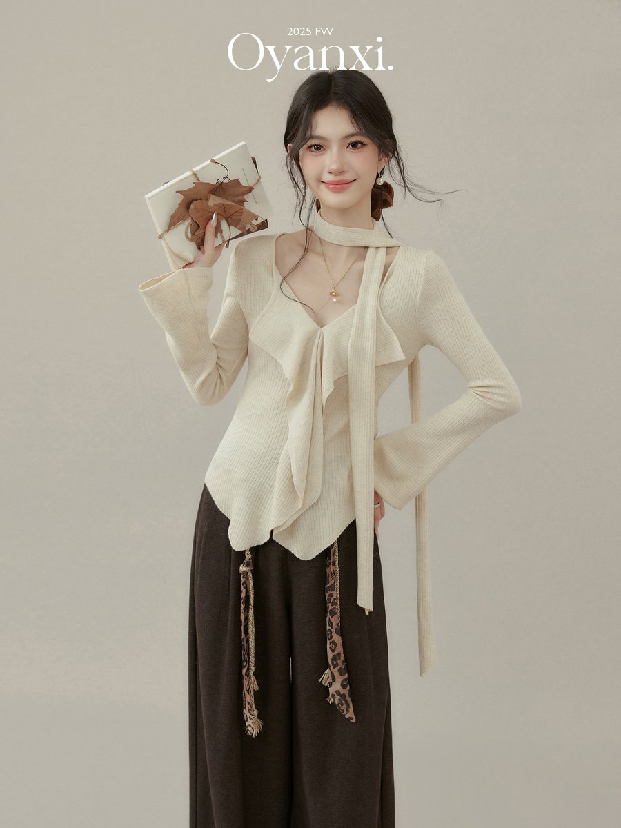 OYANXI リラックス ハイウエスト ワイドパンツ