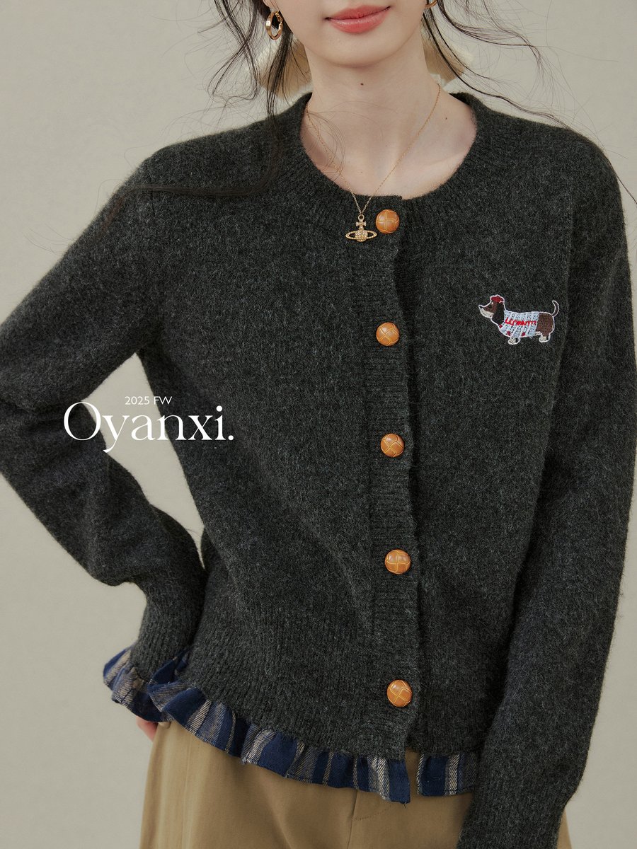 OYANXI 配色切り替え ニットカーディガン