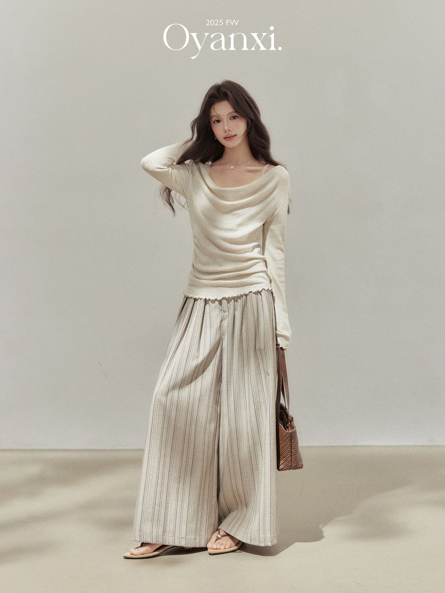OYANXI フェイクレイヤード ドレープネック ニット