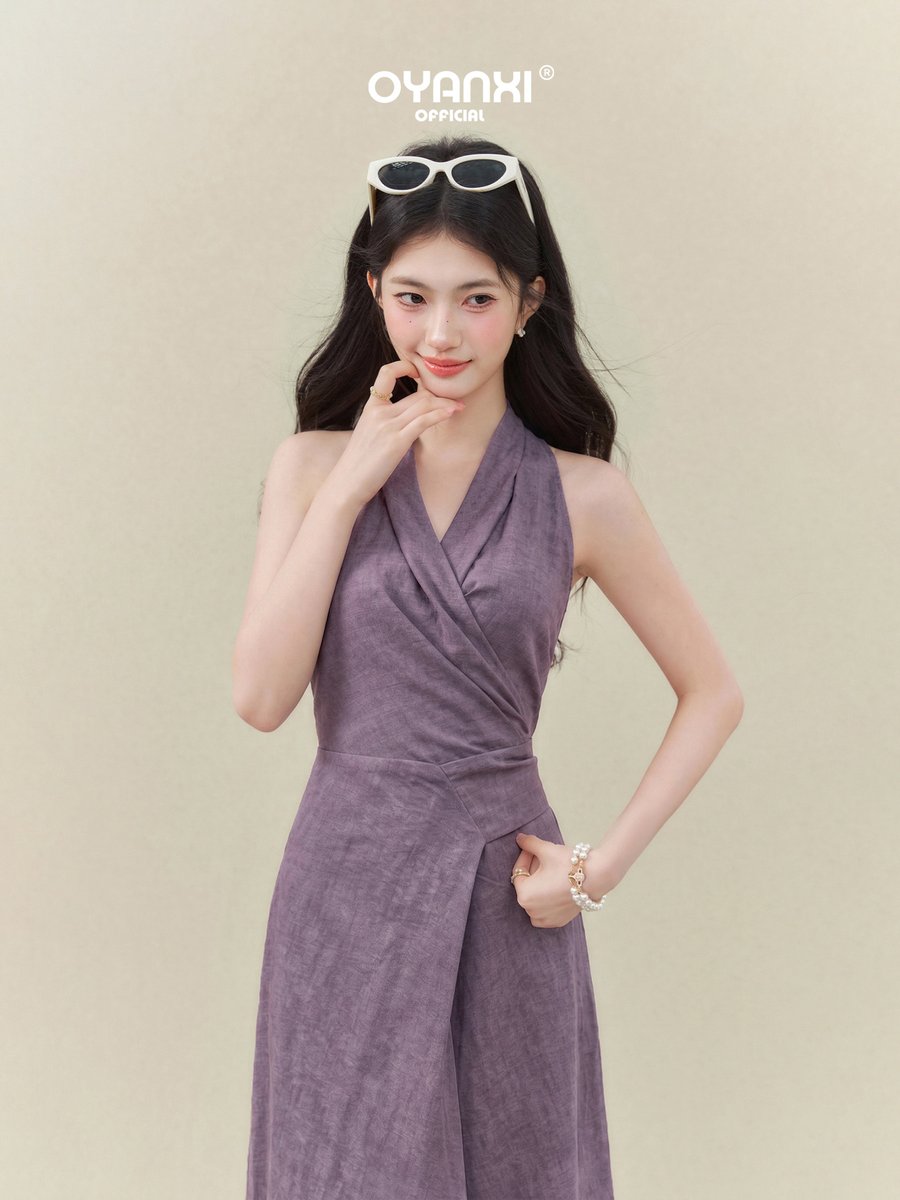 OYANXI ホルターネック Vネック ノースリーブ ロングワンピース