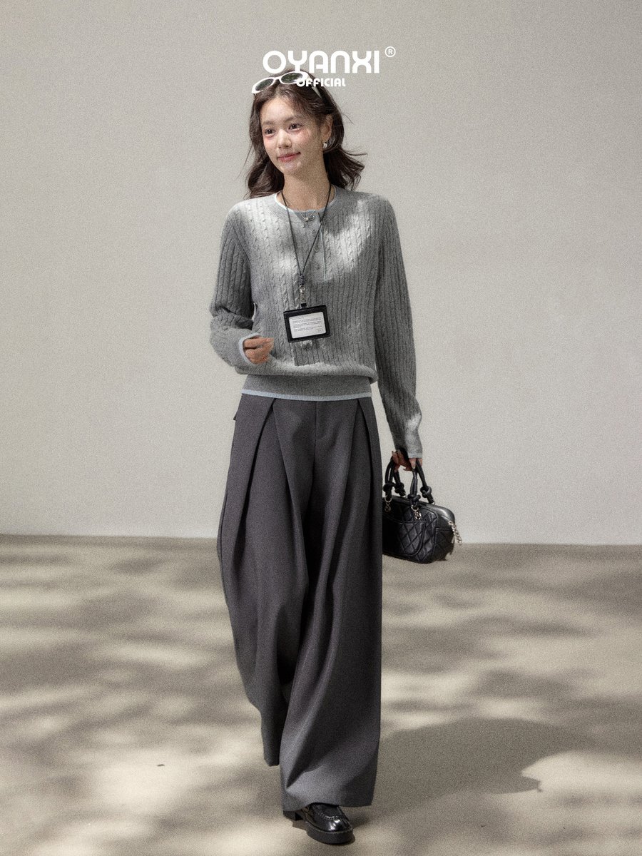 OYANXI ケーブル編み ダメージ加工 ゆったりニットセーター
