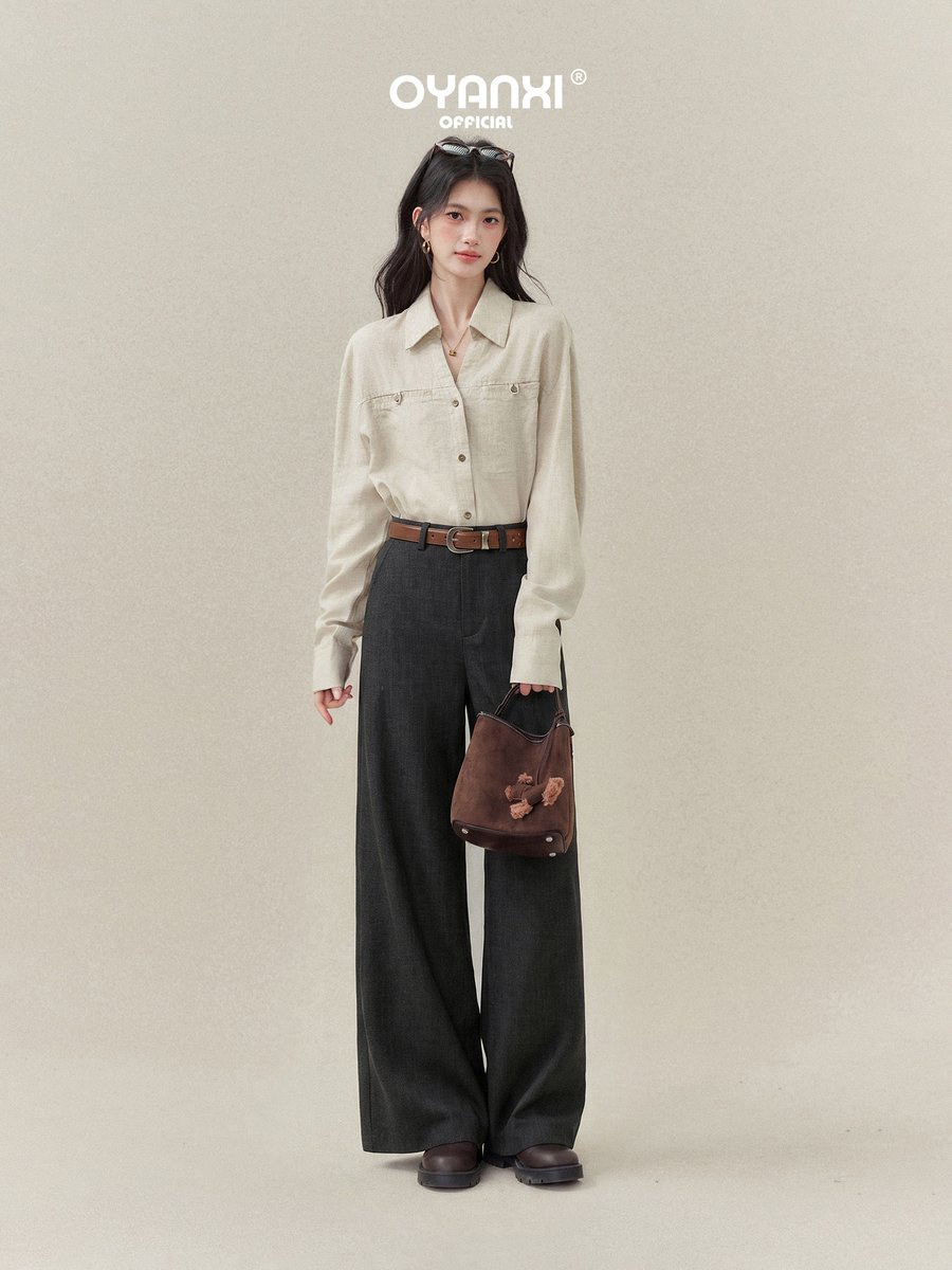 OYANXI ハイウエスト とろみ ストレートワイドパンツ