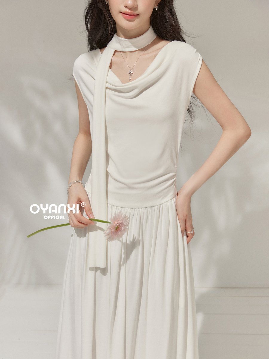 OYANXI ドレープネック リボン ニットベストワンピース