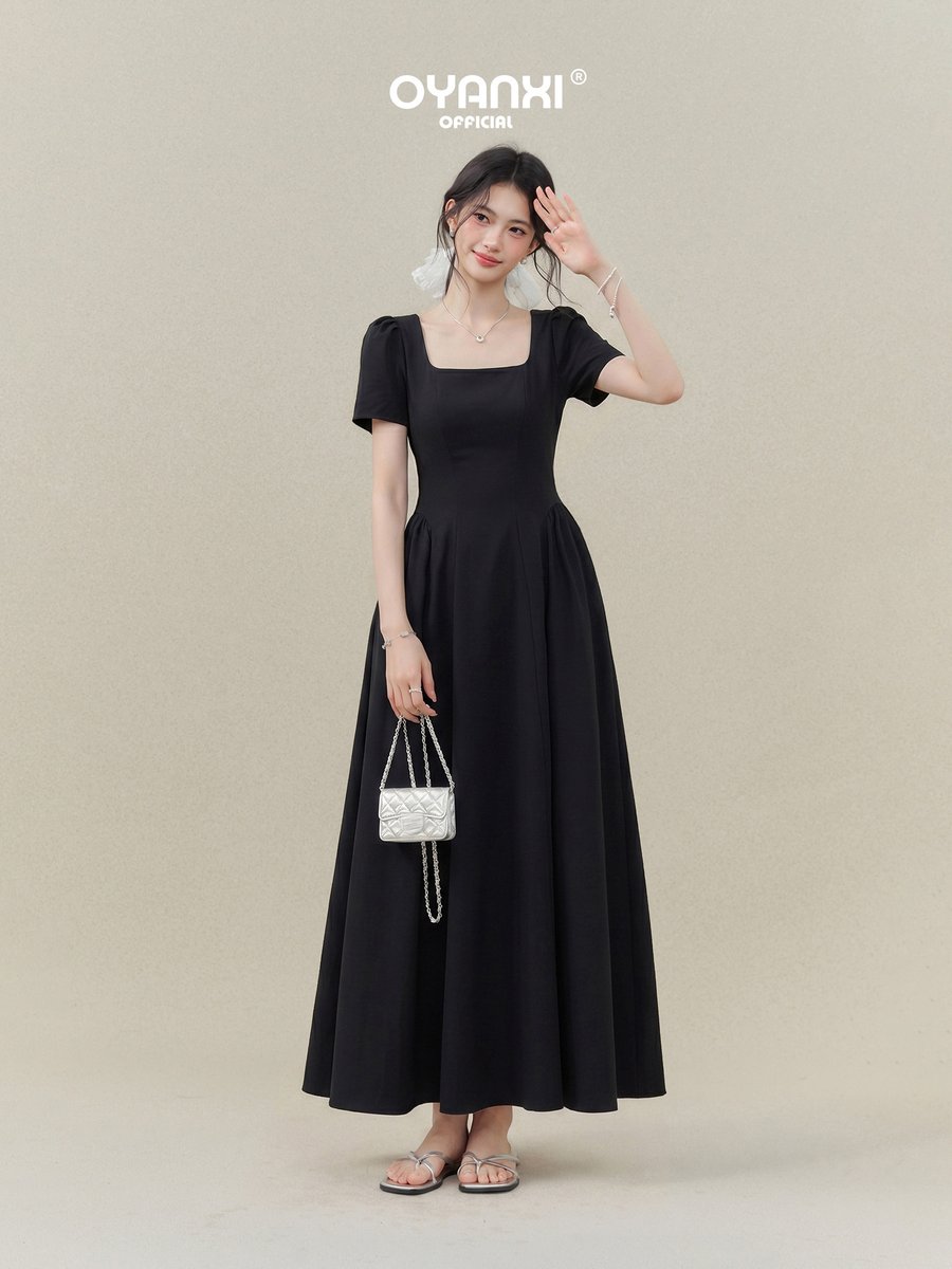 OYANXI スクエアネック ウエストシェイプ ロングワンピース