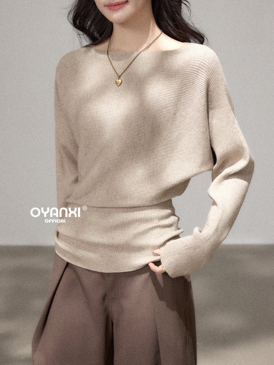 OYANXI ボートネック ドルマン ギャザー ニット