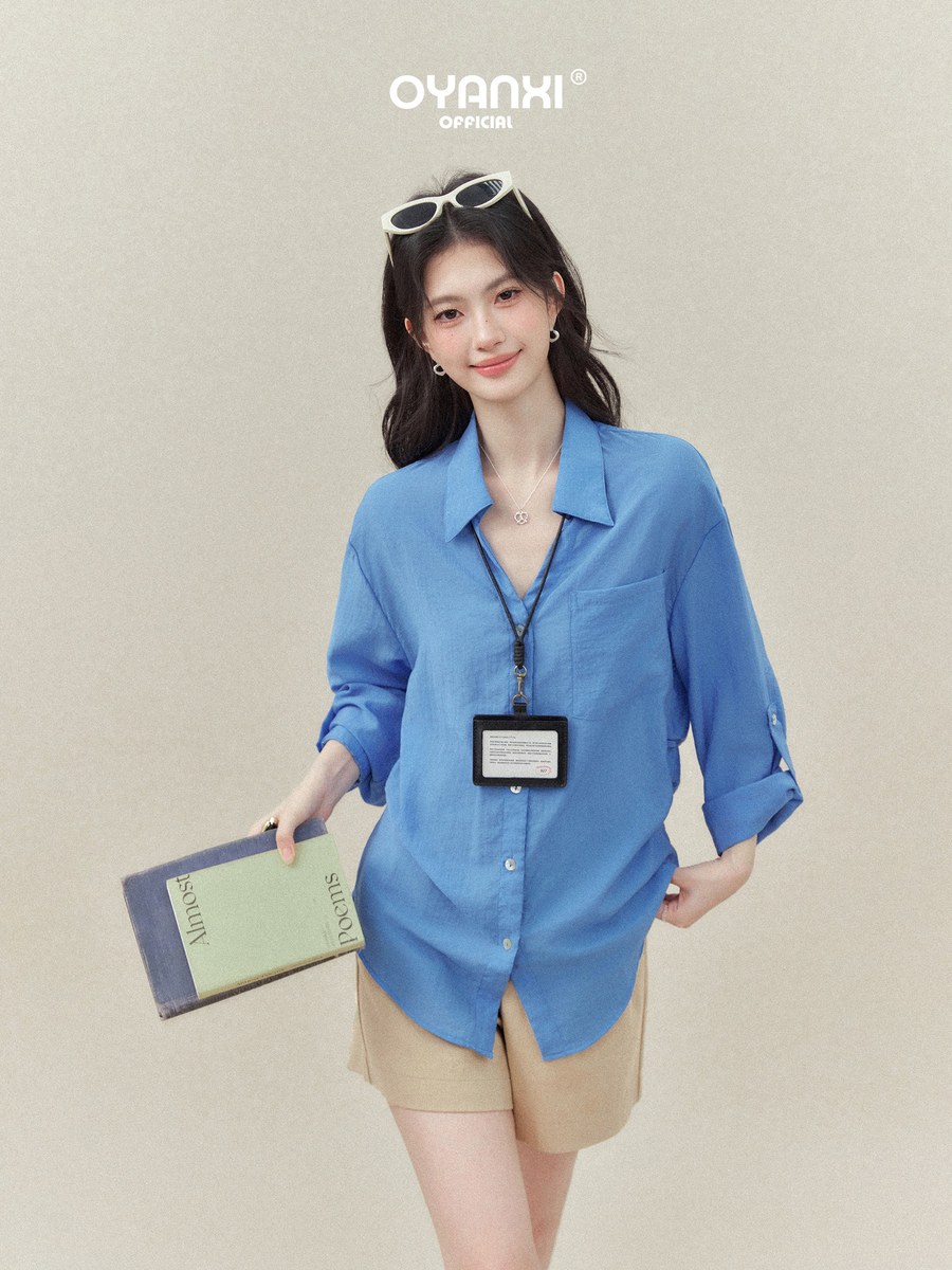 OYANXI 襟付き ゆったりシルエット ベーシック 長袖シャツ